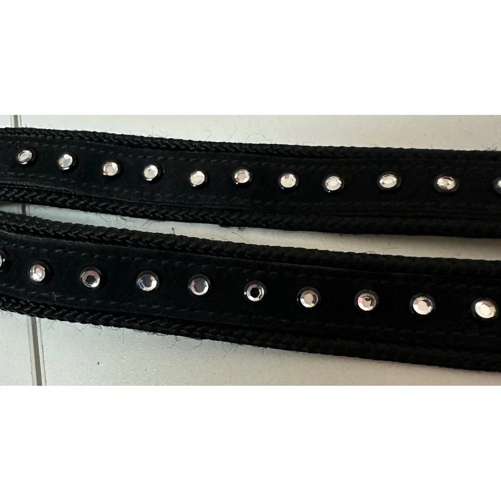 Yves Saint Laurent Vintage Black Suede Crystal Studded Belt Small 4485 France